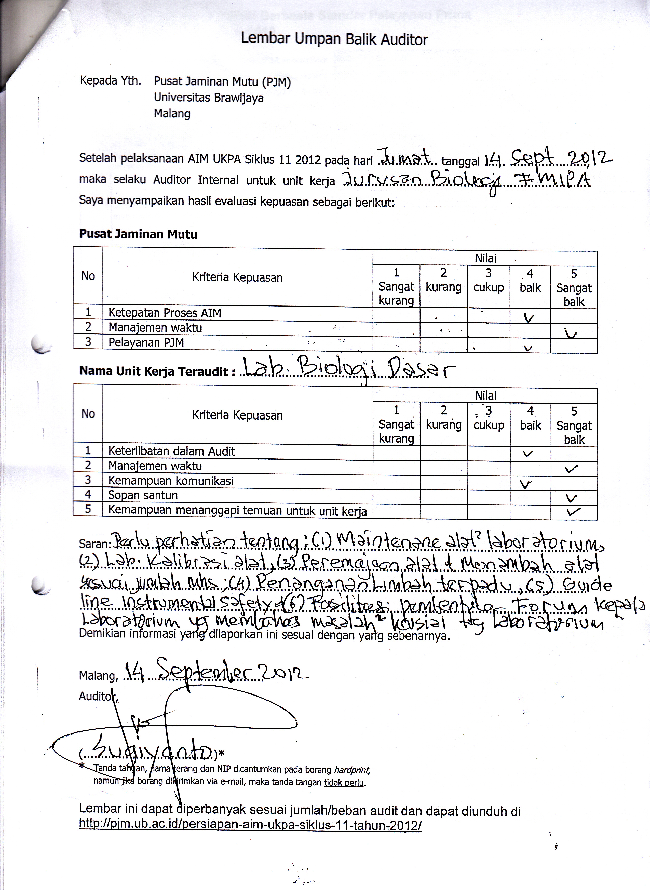 hasil laporan audit surat of » Biology Result of & External Internal Audit Department